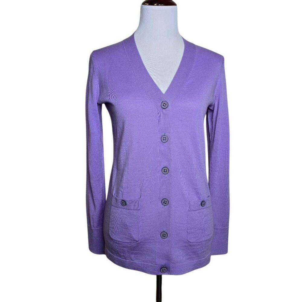 Talbots Pure Merino Wool Cardigan Sweater Purple V-Neck Long Sleeve XS